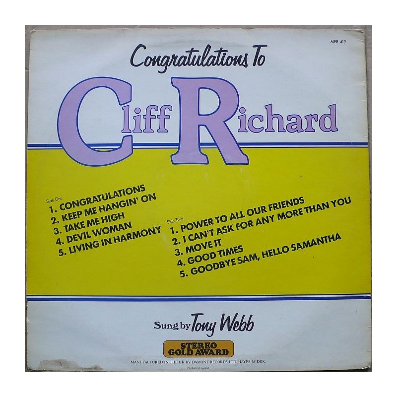 Tony Webb - Congratulations To Cliff Richard