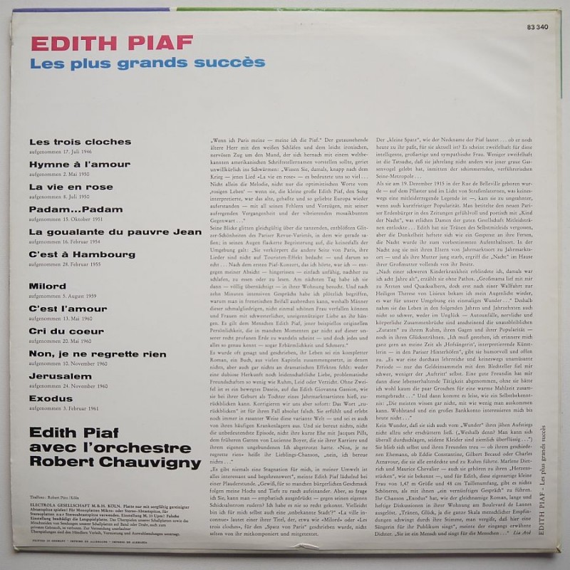Edith Piaf - Les plus grandes succes