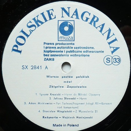 Wiersze poetów polskich - Mówi Zbigniew Zapasiewicz (brak okładki)