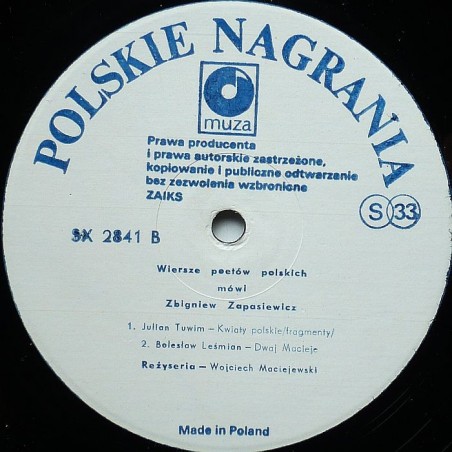 Wiersze poetów polskich - Mówi Zbigniew Zapasiewicz (brak okładki)