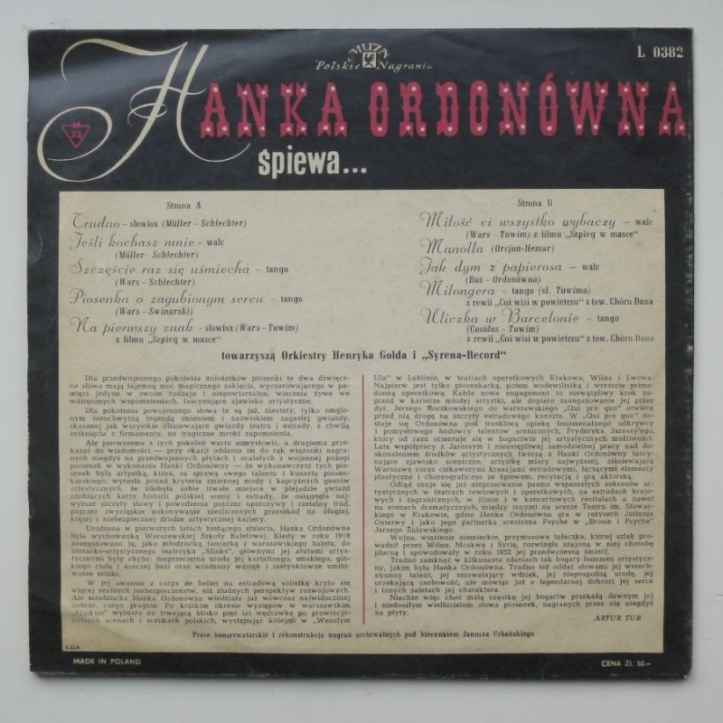 Ordonówna Hanka - Śpiewa...(10”)