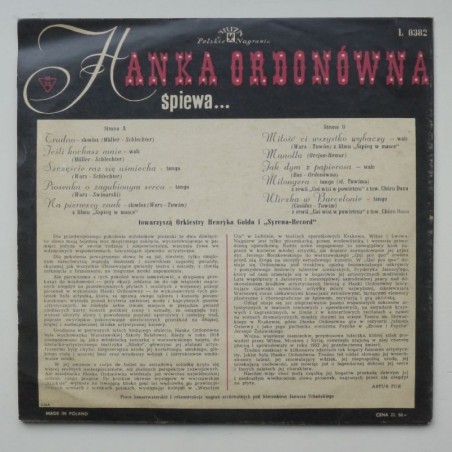 Ordonówna Hanka - Śpiewa...(10”)