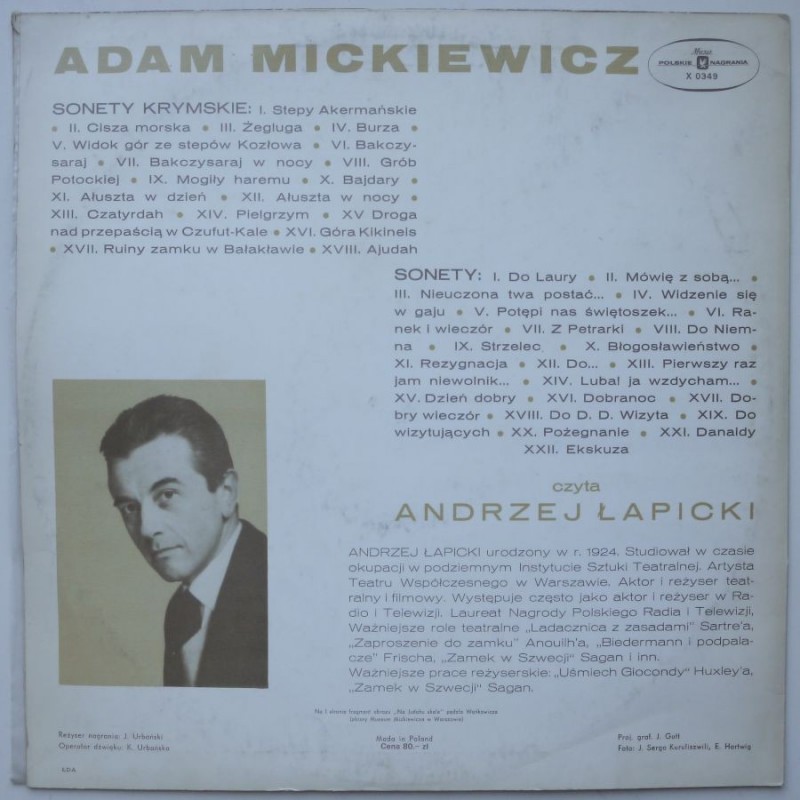 Adam Mickiewicz - Sonety - czyta Andrzej Łapicki