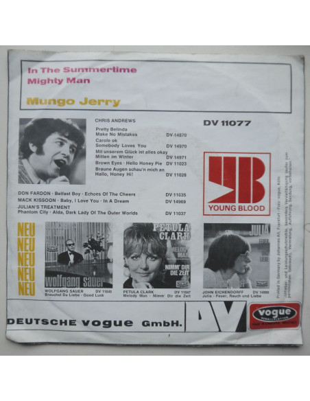 Mungo Jerry - In The Summertime / Mighty Man
